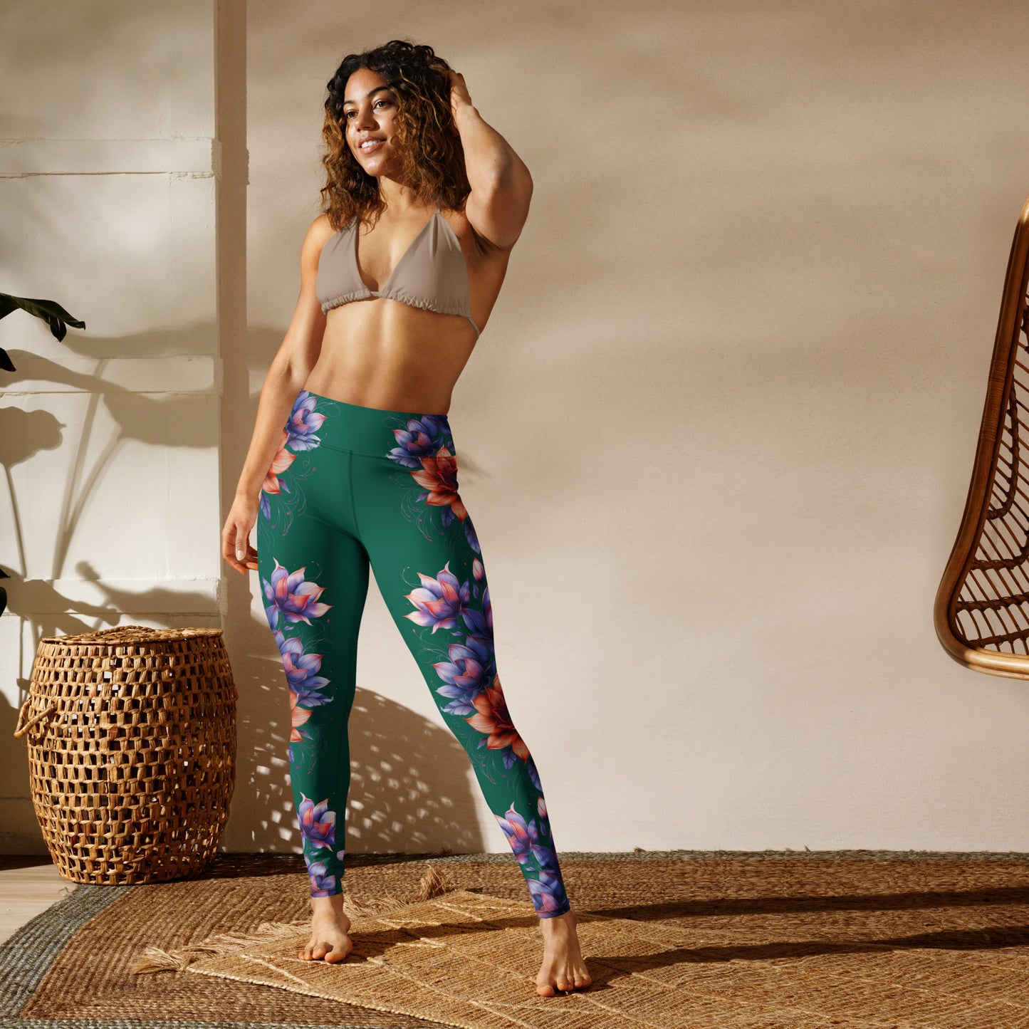 Floral Green High Rise Yoga Leggings