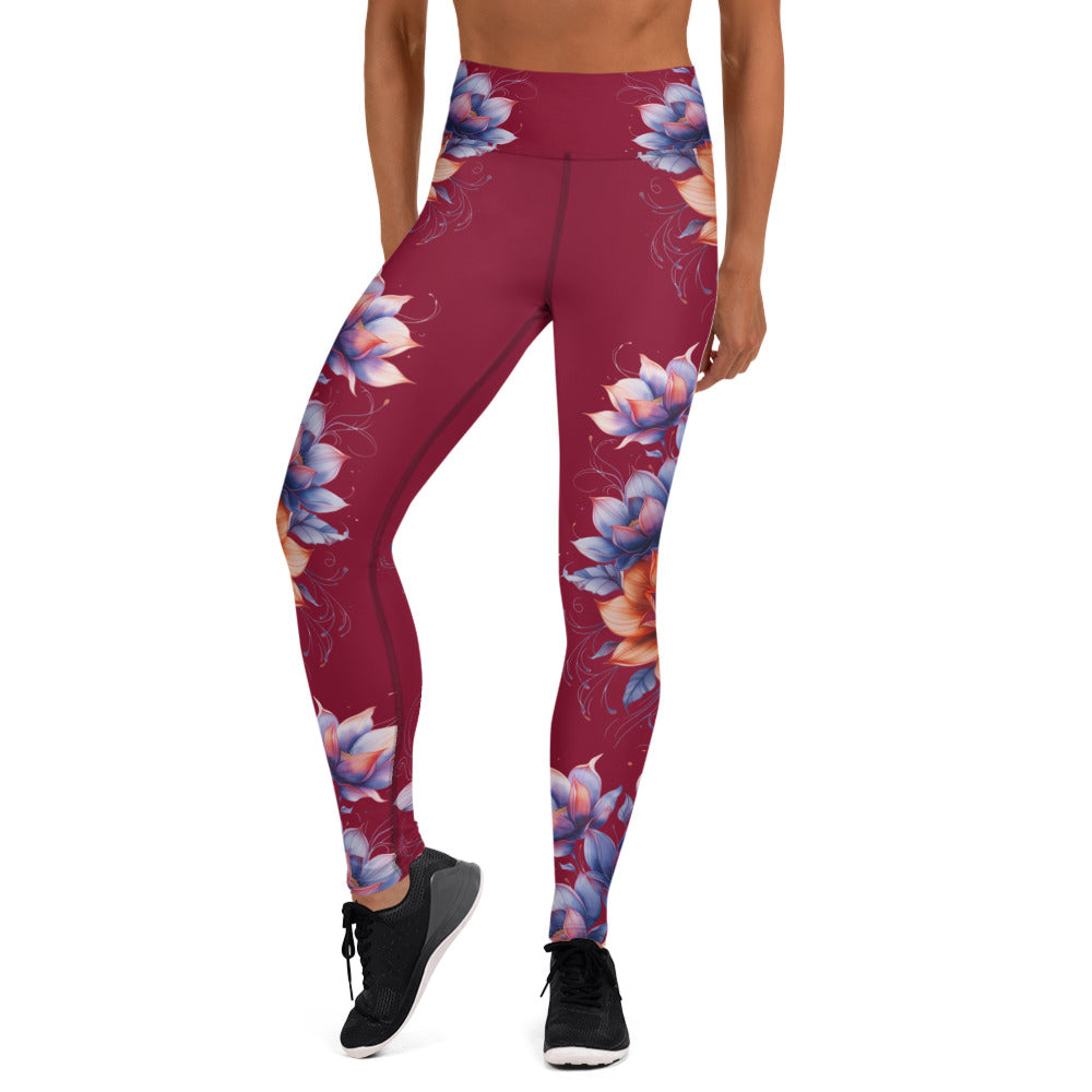 Floral Maroon High Rise Yoga Leggings