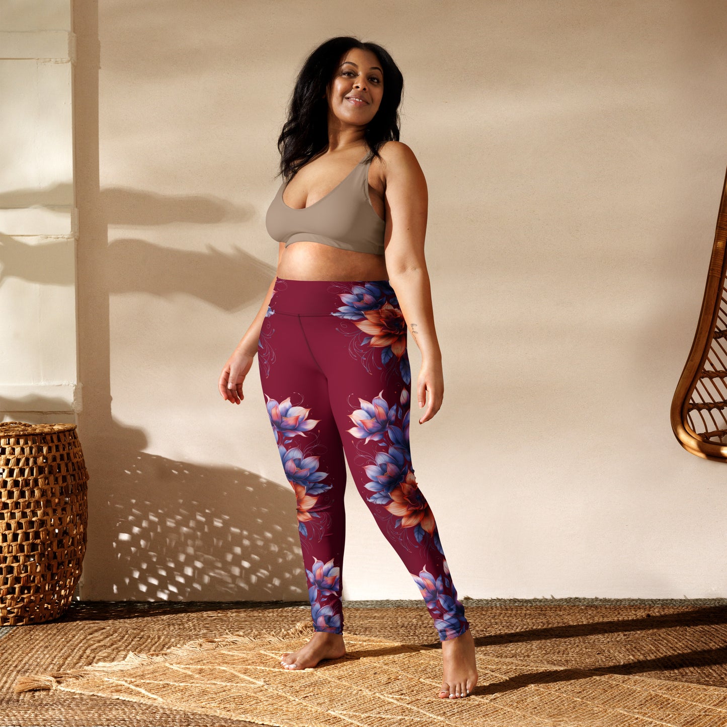 Floral Maroon High Rise Yoga Leggings