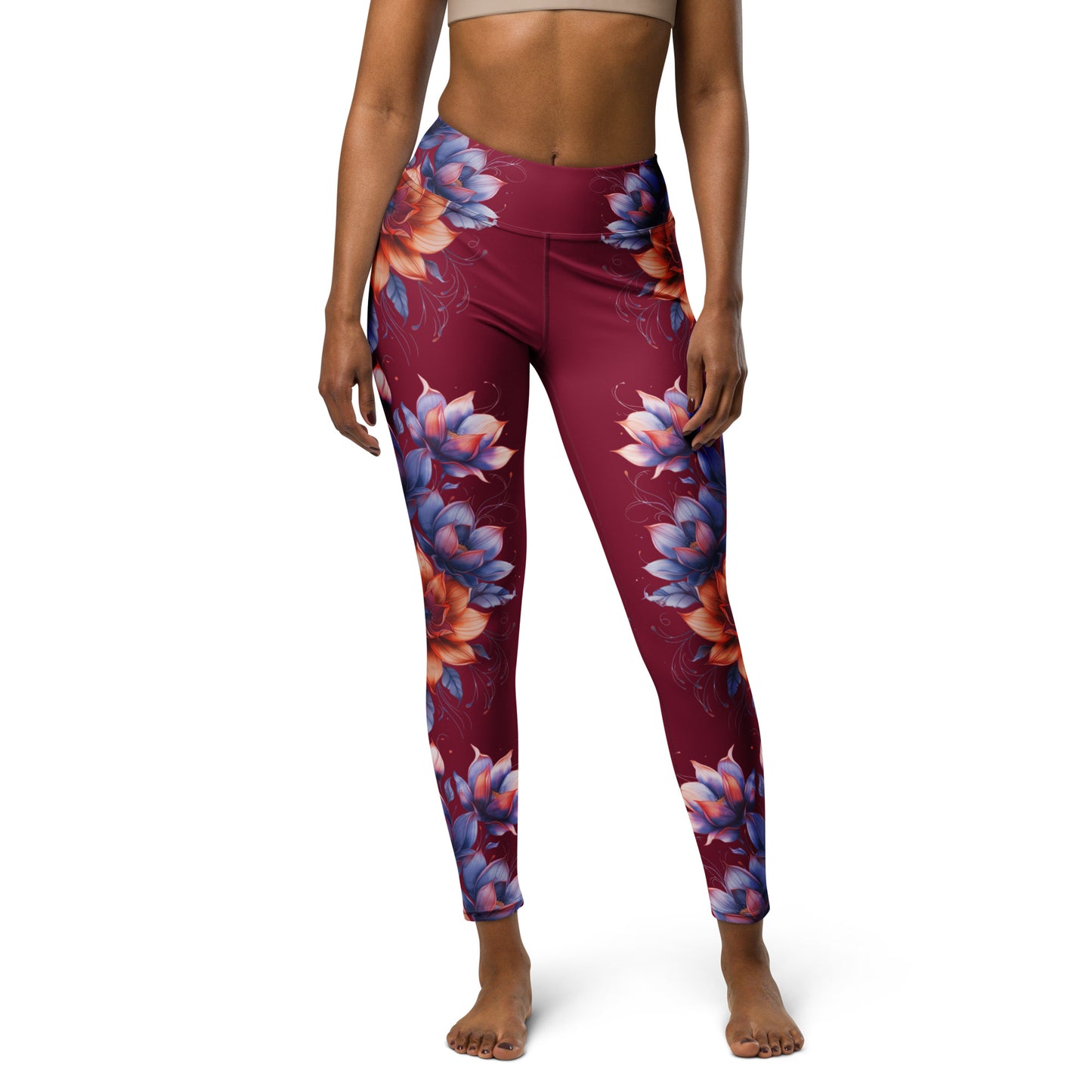 Floral Maroon High Rise Yoga Leggings