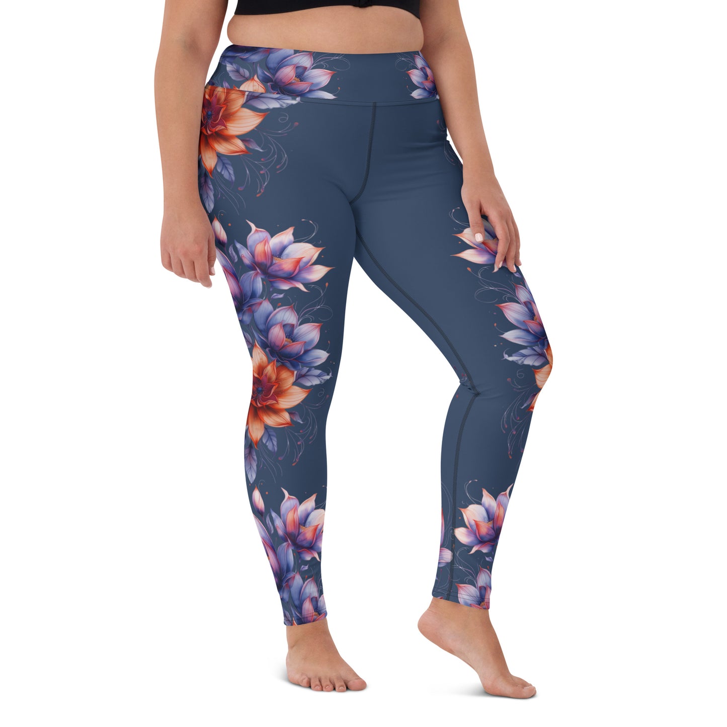 Floral Blue High Rise Yoga Leggings