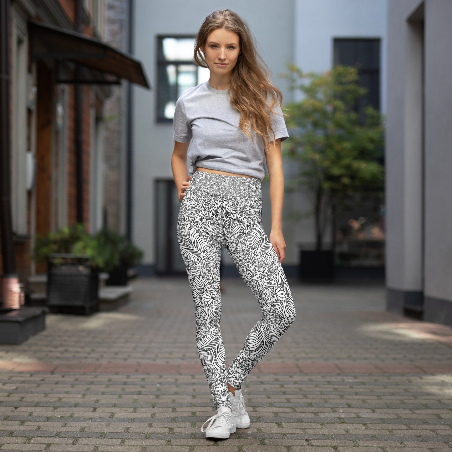 Black and White Doodle High Rise Yoga Leggings