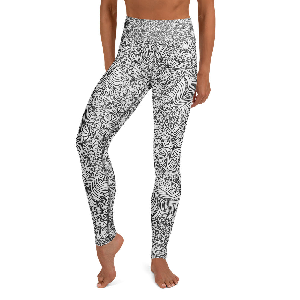 Black and White Doodle High Rise Yoga Leggings