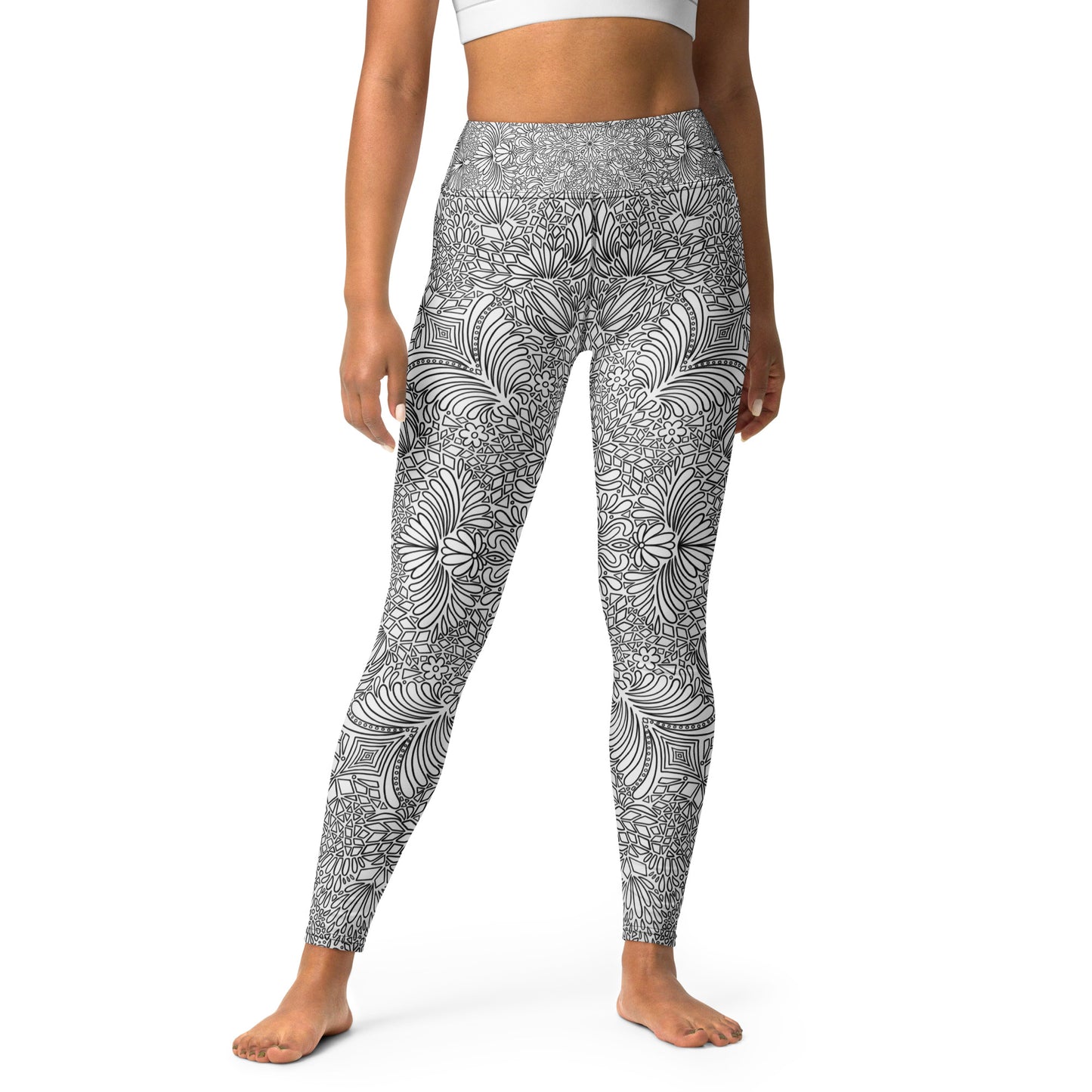Black and White Doodle High Rise Yoga Leggings