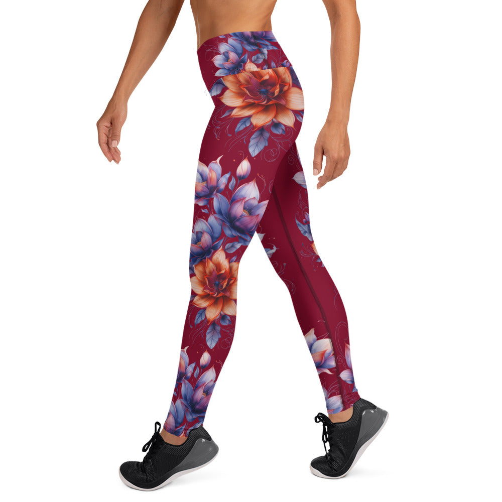 Floral Maroon High Rise Yoga Leggings