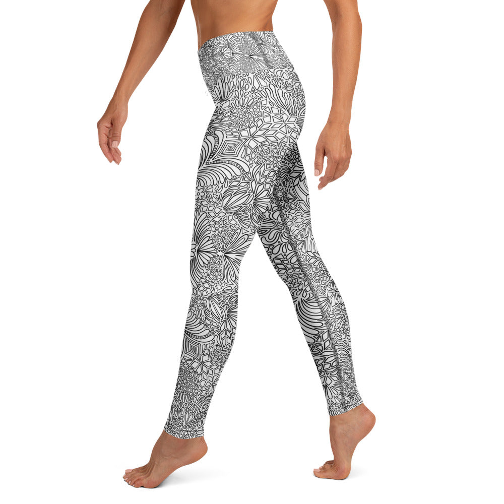 Black and White Doodle High Rise Yoga Leggings
