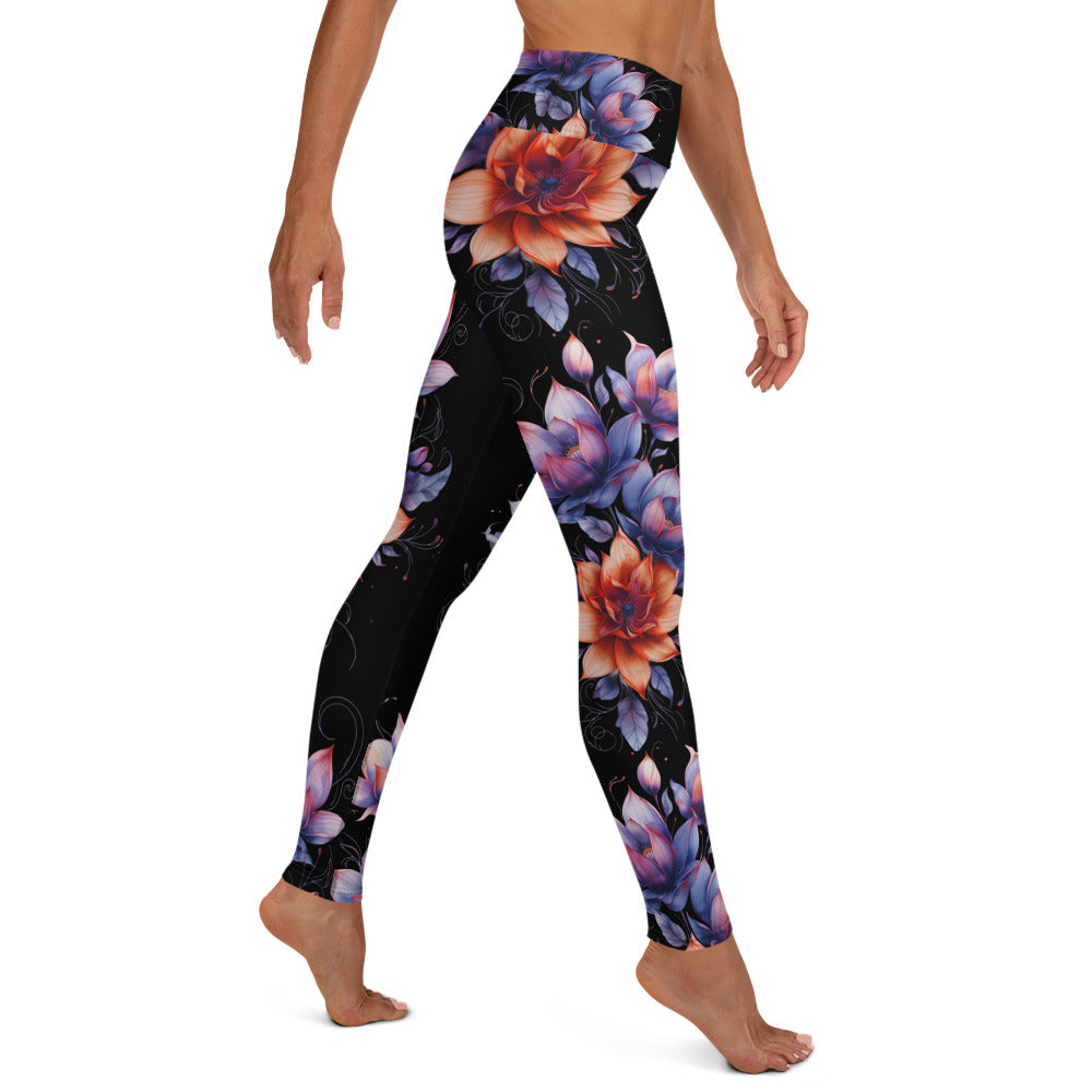 Floral Black High Rise Yoga Leggings