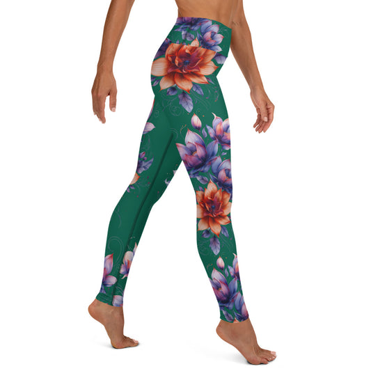 Floral Green High Rise Yoga Leggings