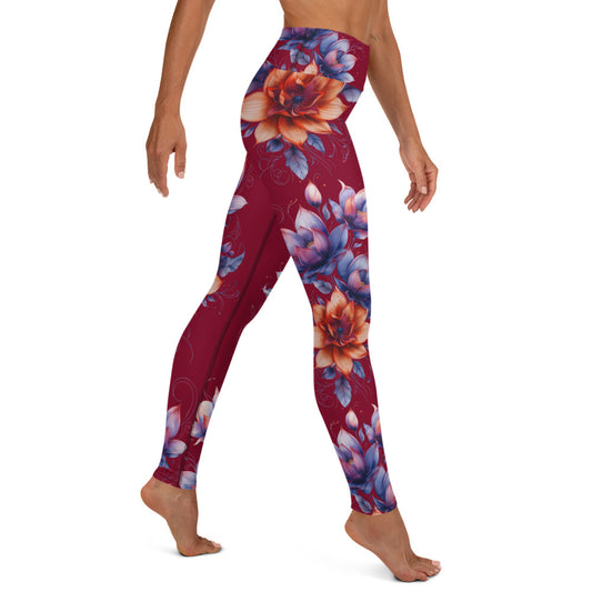 Floral Maroon High Rise Yoga Leggings