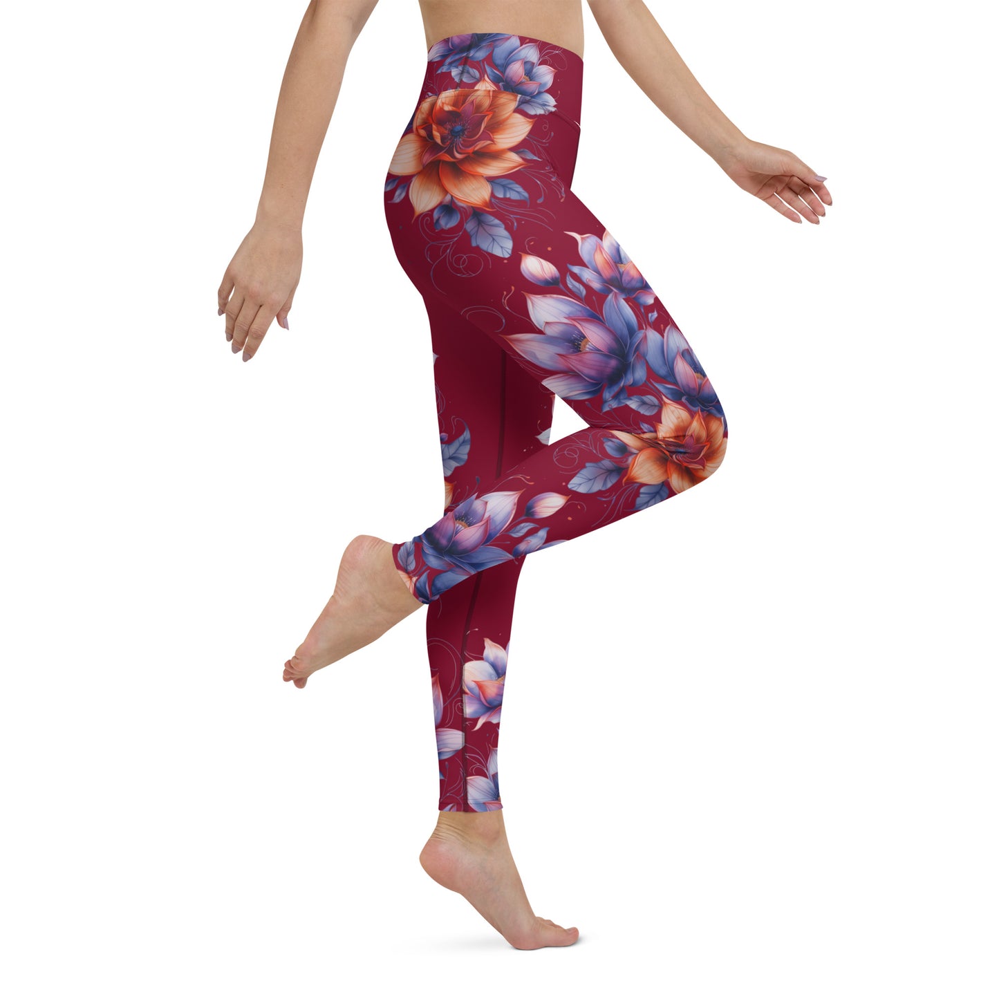 Floral Maroon High Rise Yoga Leggings