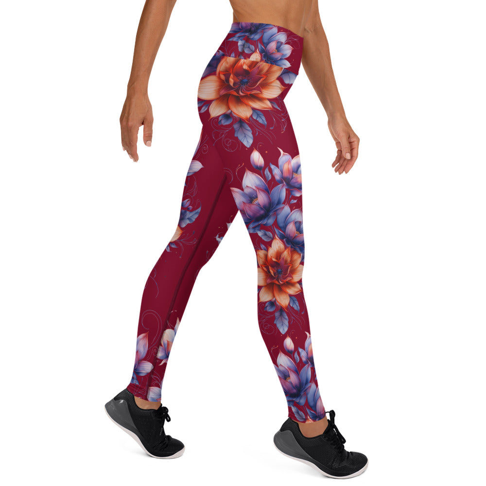 Floral Maroon High Rise Yoga Leggings