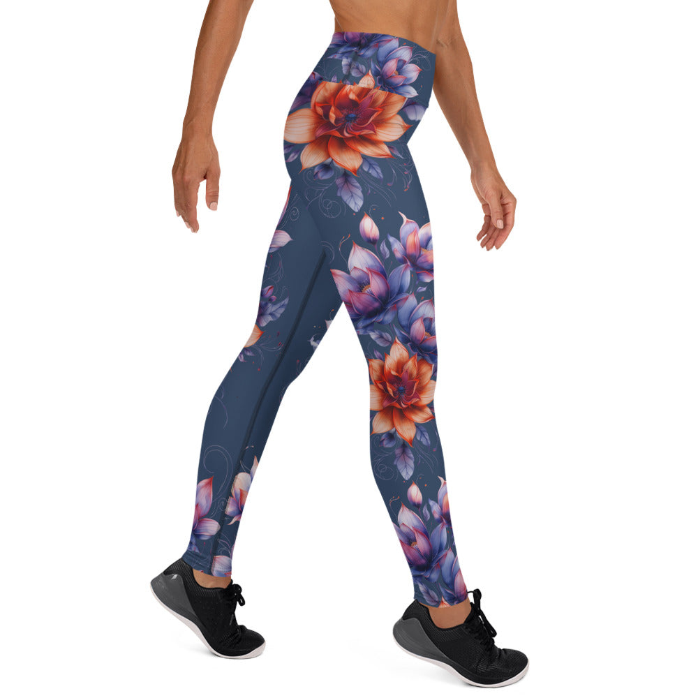 Floral Blue High Rise Yoga Leggings