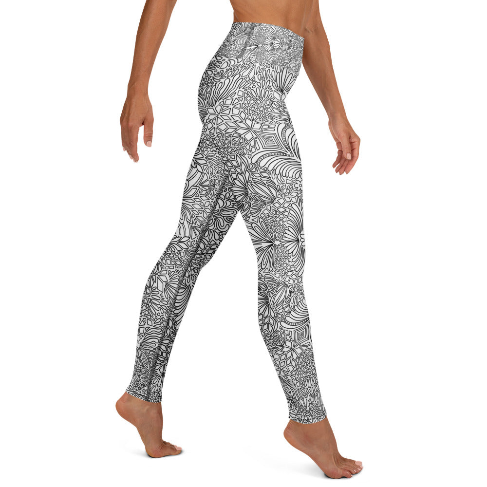 Black and White Doodle High Rise Yoga Leggings