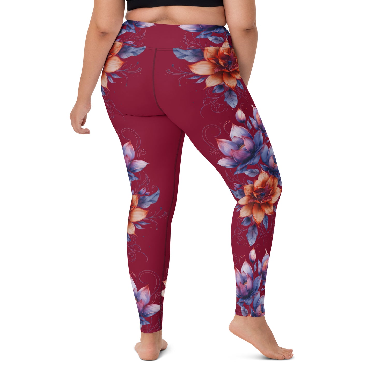 Floral Maroon High Rise Yoga Leggings