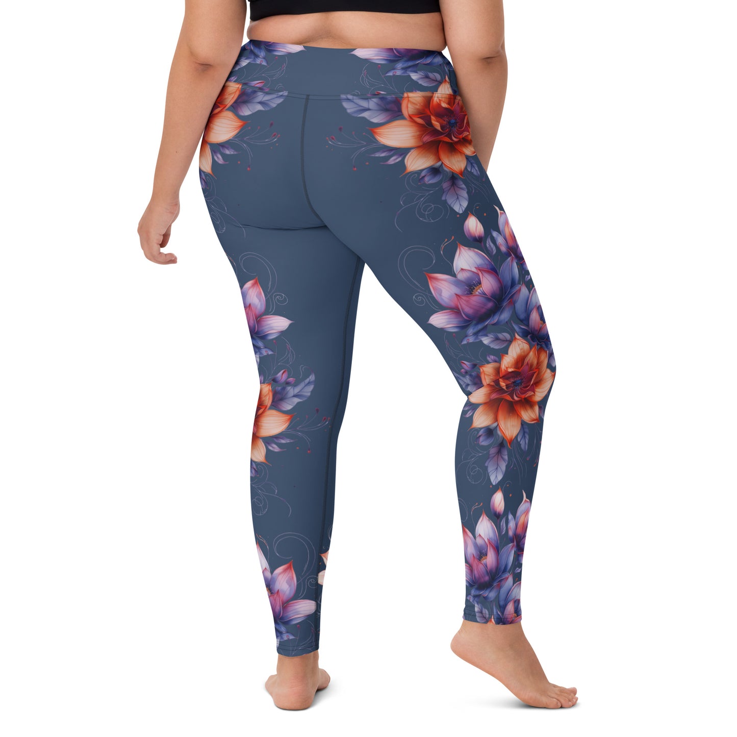 Floral Blue High Rise Yoga Leggings